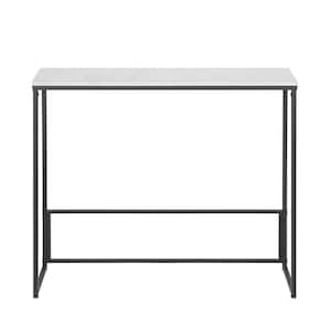 30 in. L x 10 in. W White Color Rectangle Shape Faux Marble Top Narrow Console Table with Black Metal Sled Base