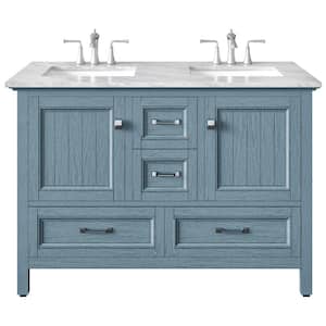 Britney 48 in. W x 22 in. D x 34 in. H Double Bath Vanity in Ash Blue with White Carrara Marble Top with White Sinks