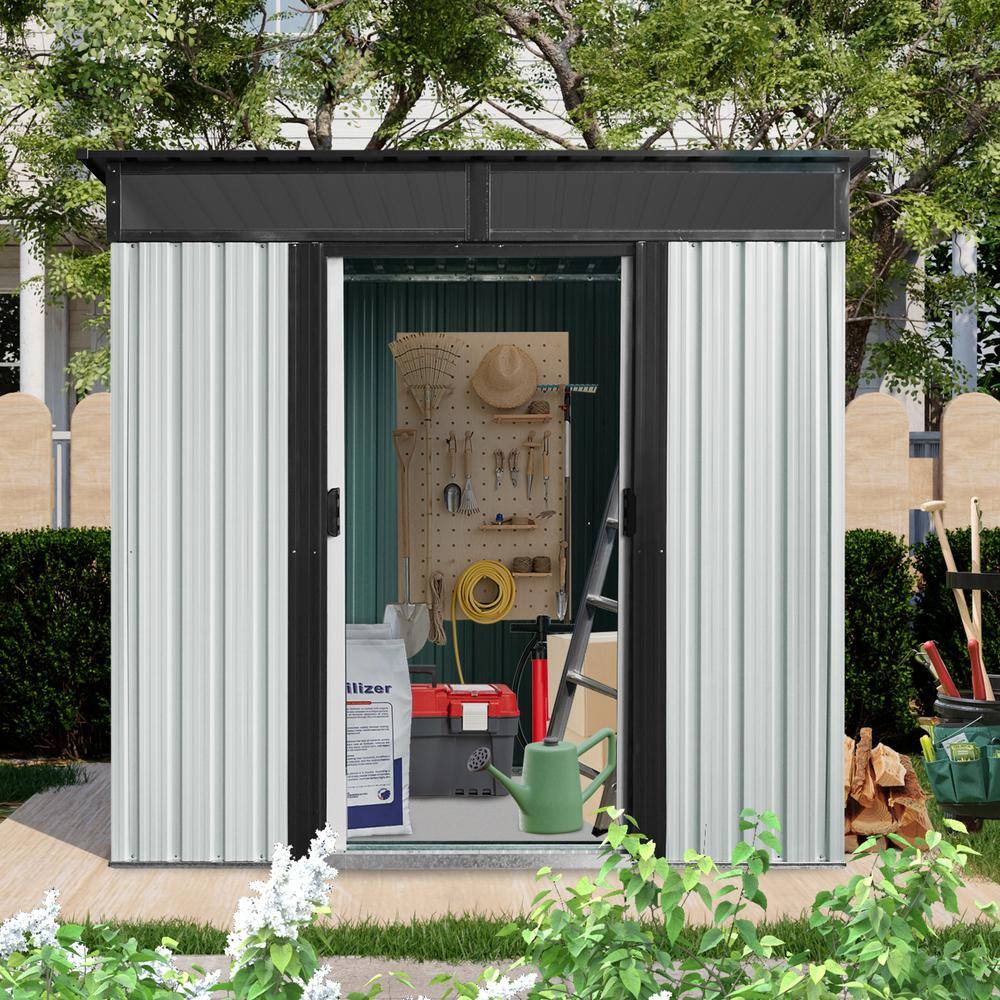 White 6 ft. x 5 ft. Metal Shed with Window and Black Roof