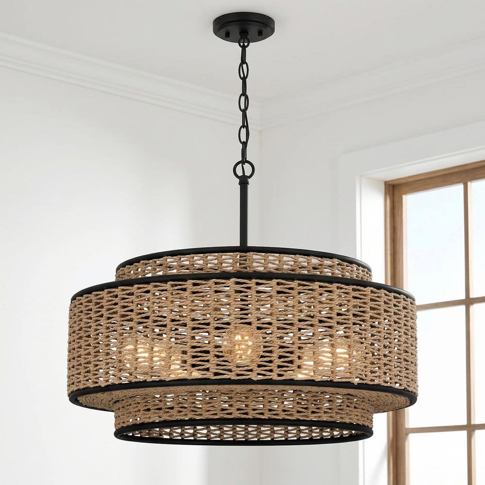 Quoizel Teton 5-Light Matte Black Shaded Pendant Light QP6161MBK