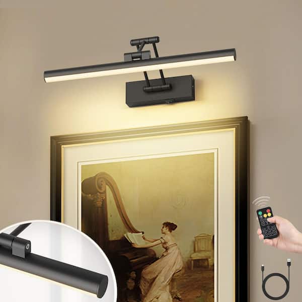 Matte Black 16 in. LED Picture Light with Remote Control Dimmable and Swivel