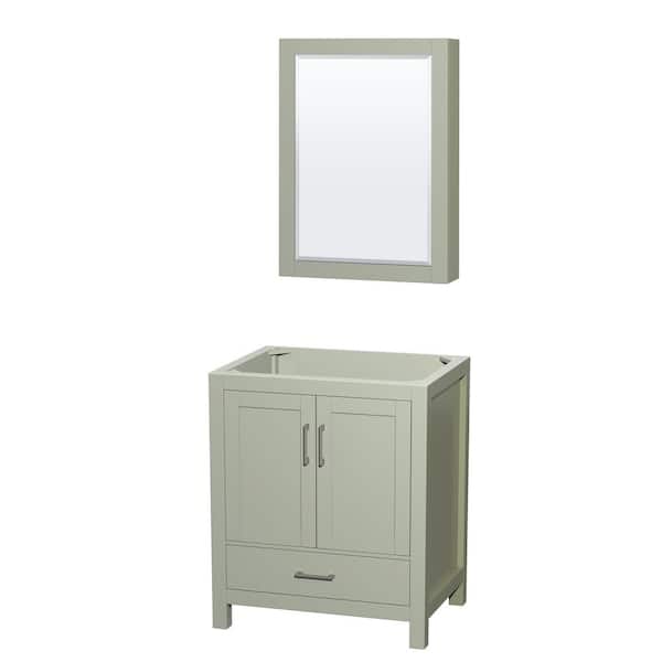 Wyndham Collection Sheffield 29 in. W x 21.75 in. D x 34.5 in. H Single Bath Vanity Cabinet without Top in Light Green with MC Mirror