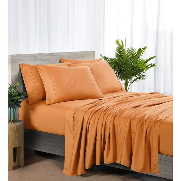 BIBB HOME 2000 Count 6-Piece Pumpkin Solid Rayon from Bamboo Twin Sheet Set