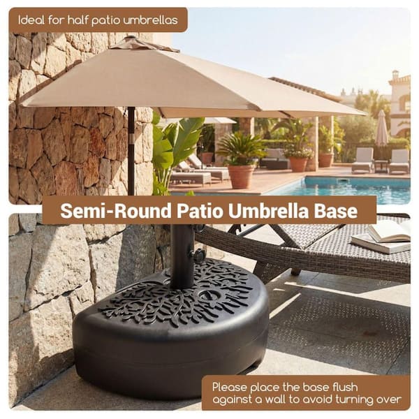 base for curved patio umbrella Clihome 55 lbs. Half Round Patio Umbrella Base in Black for Deck Lawn Poolside