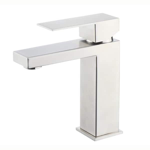 Lexora Monte Single Hole Stainless Steel Bathroom Faucet in Satin Nickel