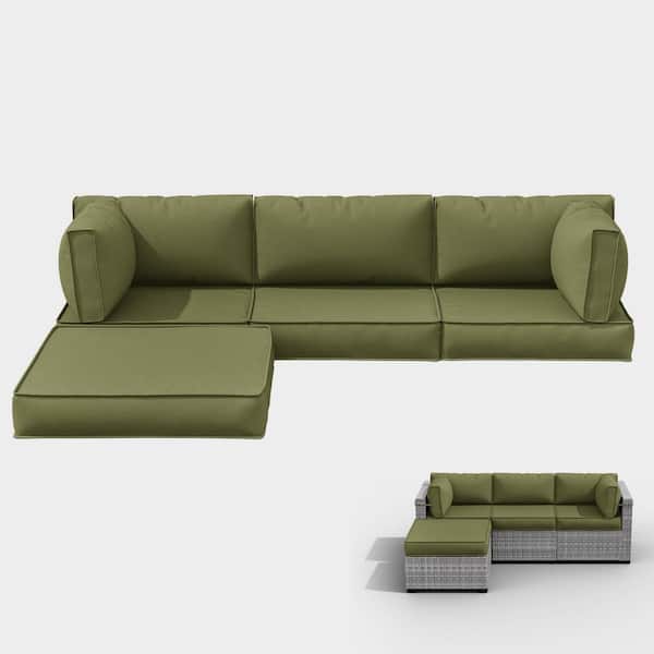 25.6 in. x 25.6 in. x 4 in. (9-Piece) Deep Seating Outdoor Sectional Replacement Cushion Light Green