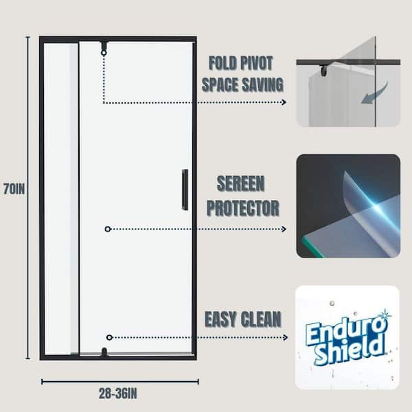 44 to 48 in. W x 72 in. H Framed Pivot Shower Door in Black with Clear Glass