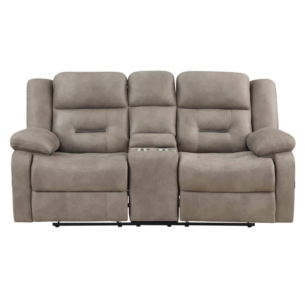 Brown Faux Leather Tufted Loveseat with Cup Holder and Pillow-top Arm