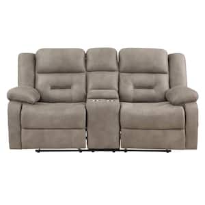 Abilene 78 in. Tan Leatherette Loveseat Manual Recliner with Console