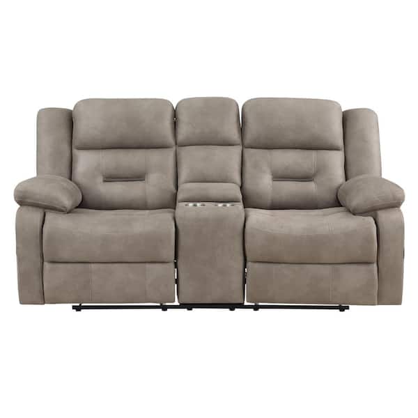 Steve Silver Abilene 78 in. Tan Leatherette Loveseat Manual Recliner with Console