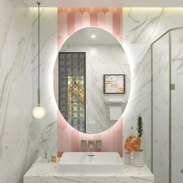 Apmir 22 in. W x 30 in. H Oval Frameless Super Bright LED Backlighted Anti-Fog Wall Bathroom Vanity Mirror