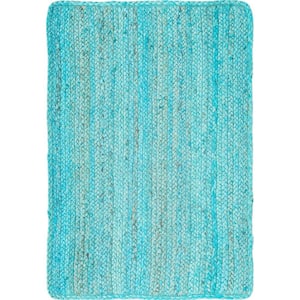 Braided Jute Dhaka Turquoise 2 ft. x 3 ft. 1 in. Area Rug