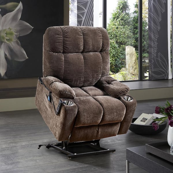CSC DECOR INC Brown Dual OKIN Motor Power Lift Recliner Chair for Elderly Infinite Position Lay Flat 180° Recliner with Heat Massage