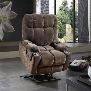 Brown Dual OKIN Motor Power Lift Recliner Chair for Elderly Infinite Position Lay Flat 180° Recliner with Heat Massage