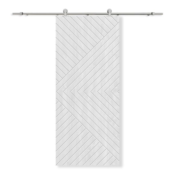 CALHOME 30 in. x 96 in. White Stained Pine Wood Modern Interior Sliding Barn Door with Hardware Kit