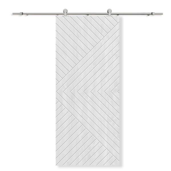 CALHOME 24 in. x 80 in. White Stained Pine Wood Modern Interior Sliding Barn Door with Hardware Kit