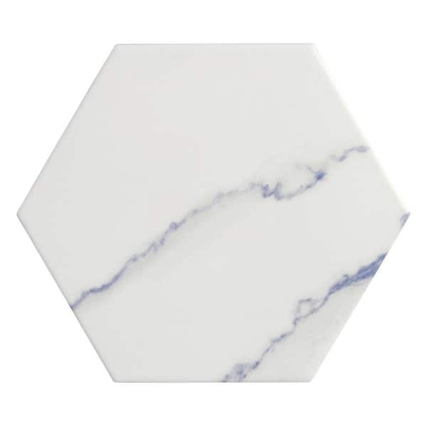 Porlan Gretna Cream 8-in. x 9-in. Hexagon Marble Look Matte Porcelain Floor and Wall Tile Sample