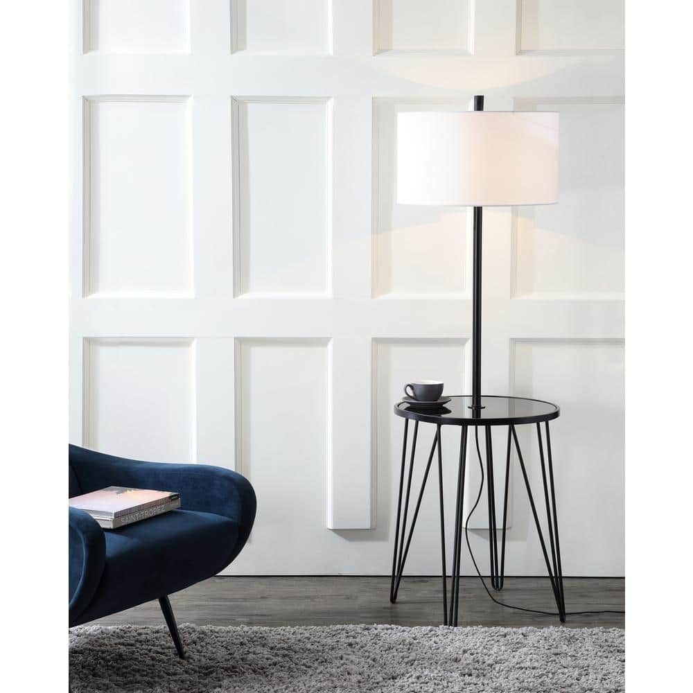 Ciro 58-Inch Black Metal and Glass Floor Lamp Table