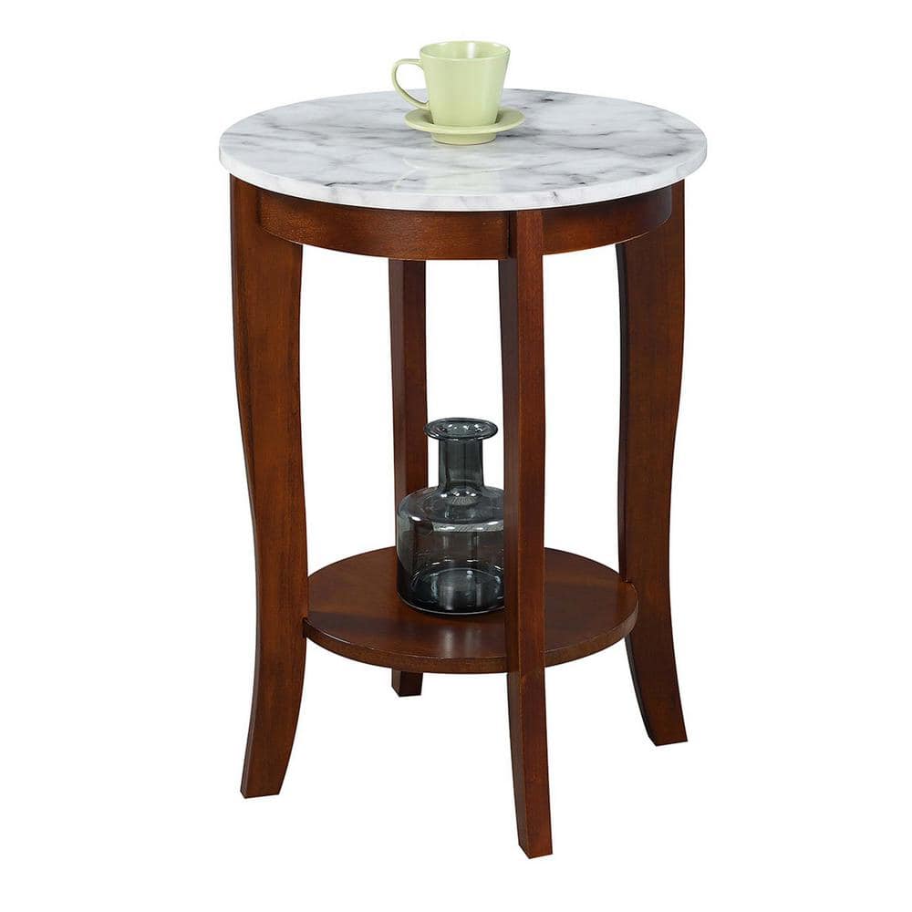 Heritage Elegance Round Wood End Table with Shelf in Espresso