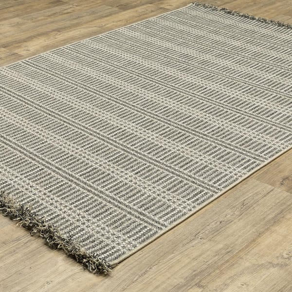 Gables Beige 8 ft. x 10 ft. Geometric Stripe Polypropylene Indoor/Outdoor Area Rug
