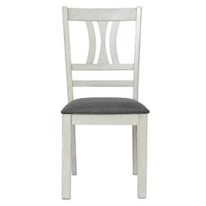 Modern Distressed Off White MDF Upholstered Gray Seat Dining Chair (Set of 2)
