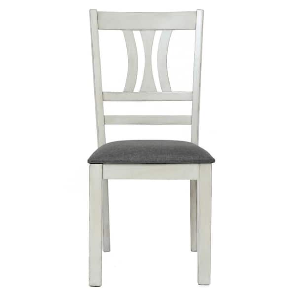 LuxenHome Modern Distressed Off White MDF Upholstered Gray Seat Dining Chair (Set of 2)
