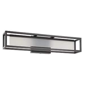 Gualajo 24 in. W x 4.5 in. H 1-Light Matte Black Integrated LED Bathroom Vanity Light with White Rectangle Acrylic Shade