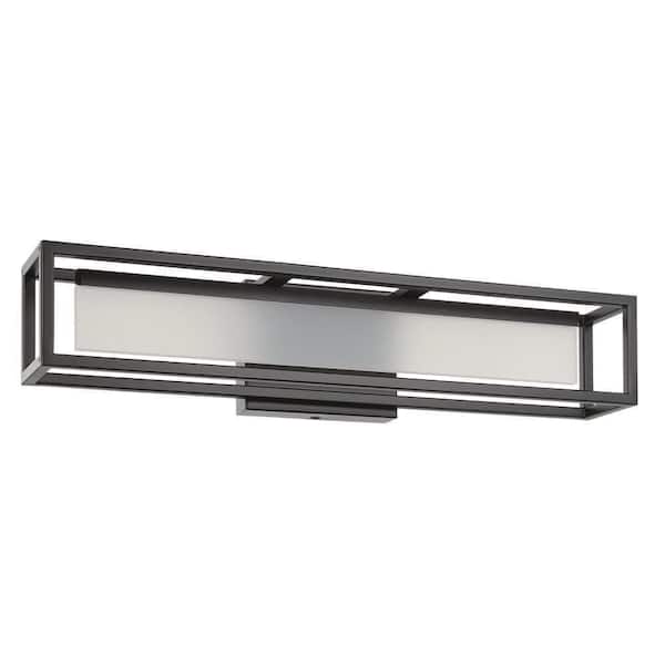 Eglo Gualajo 24 in. W x 4.5 in. H 1-Light Matte Black Integrated LED Bathroom Vanity Light with White Rectangle Acrylic Shade