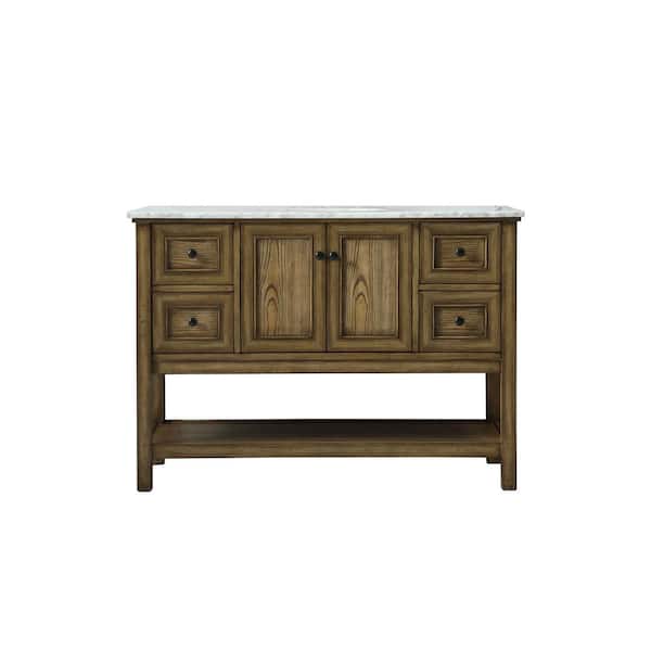 Unbranded Simply Living 48 in. W x 22 in. D x 34 in. H Bath Vanity in Driftwood with Carrara White Marble Top