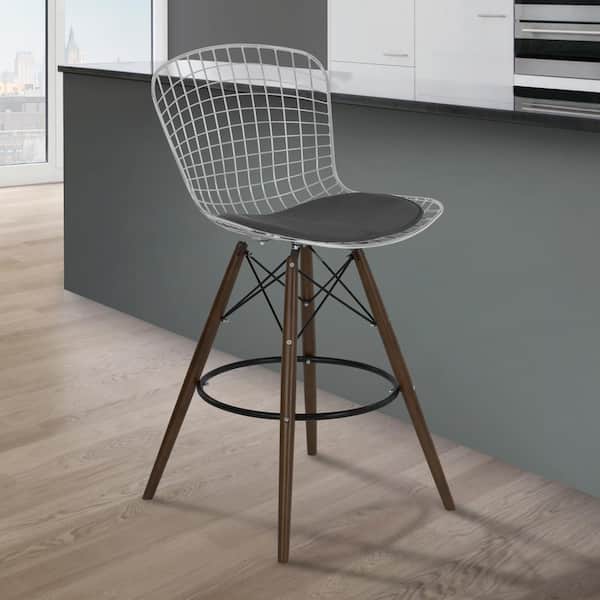 Armen Living Taylor 28 in. Gray Faux Leather and Chrome Finish Wire Bar Stool