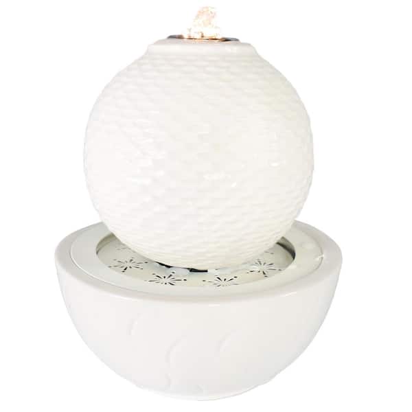 Sunnydaze Patterned Sphere Indoor Tabletop Fountain, White