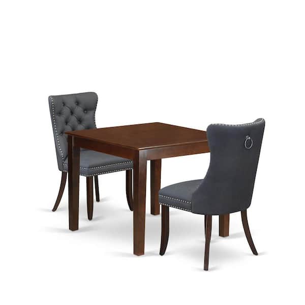 East West Furniture 3-Piece Mahogany Finish Square Solid Wood Top Dining Table Set