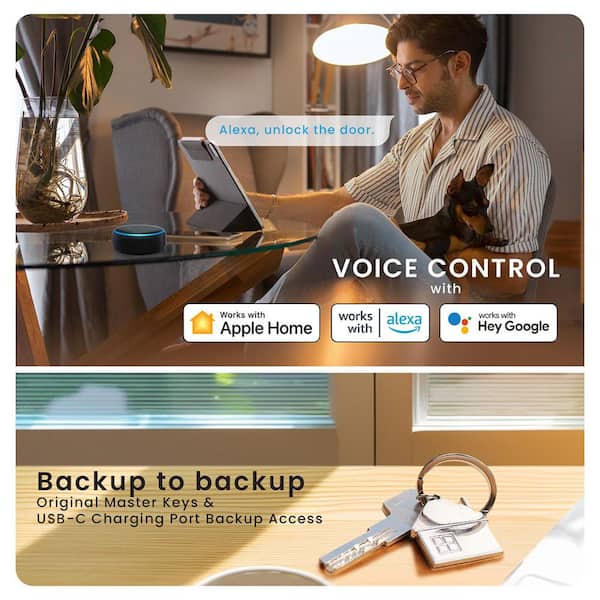 Lockly - Visage Facial Recognition Zeno Matte Black Deadbolt Wi-Fi Smart Lock, Home Key, Fingerprint, Keypad, Siri/Alexa/Google