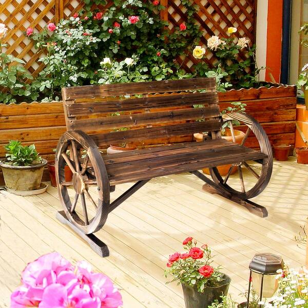 Huluwat 2-Person Wood Rustic Outdoor Wagon Wheel Bench