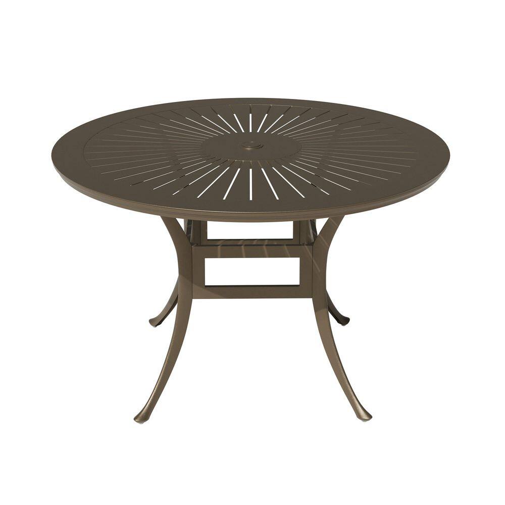 48 in. W Round Brown Cast Aluminum Outdoor Patio Dining Table with Retro Table Top and Umbrella Hole price history on PriceWatchPro