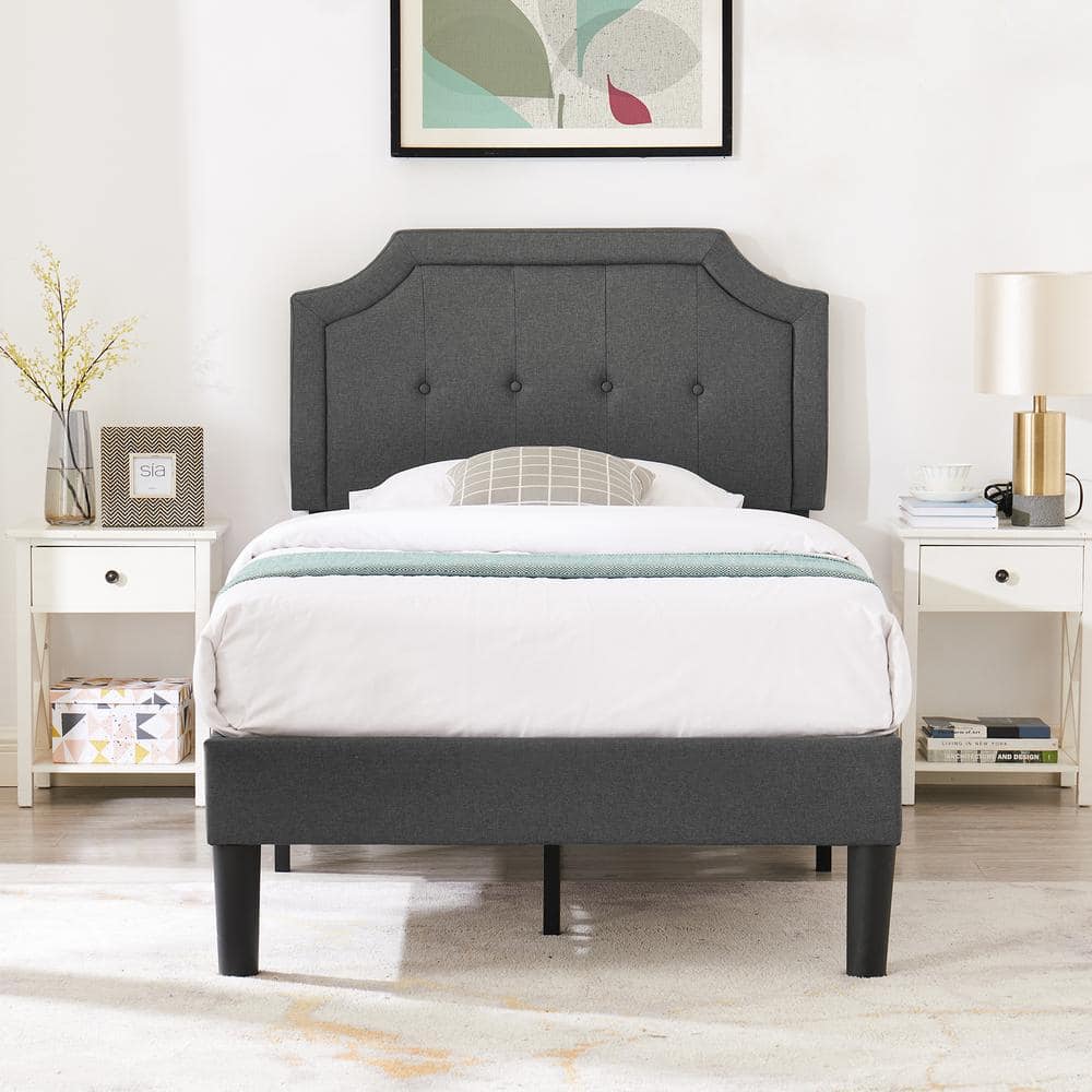 VECELO Twin Size Bed Frame With Headboard, Upholstered Platform Bed ...