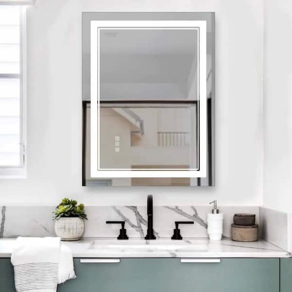 Zeus & Ruta 32 in. W x 24 in. H Frameless Rectangular Anti-Fog LED Light Bathroom Vanity Mirror Front Light