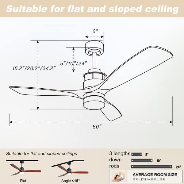 60 in. LED Indoor/Outdoor Dimmable Matte Black Solid Wood Blade Ceiling Fan with 6-Speed Remote
