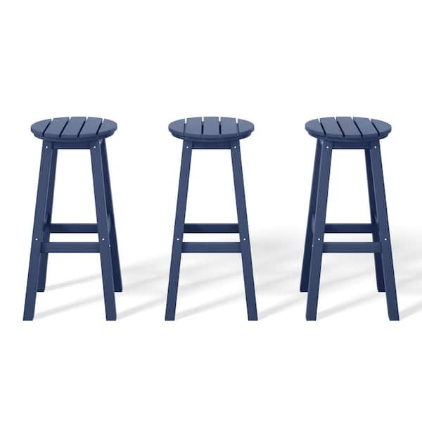 WESTIN OUTDOOR Laguna 29 in. HDPE Plastic All Weather Backless Round Seat Bar Height Outdoor Bar Stool in Navy Blue (Set of 3)