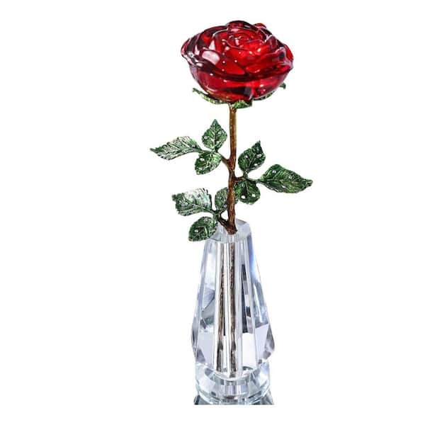 Unbranded 3.9"L x 3.9"W x 10.4"H Red Crystal Rose Figurine Collectible Glass Flower Gift