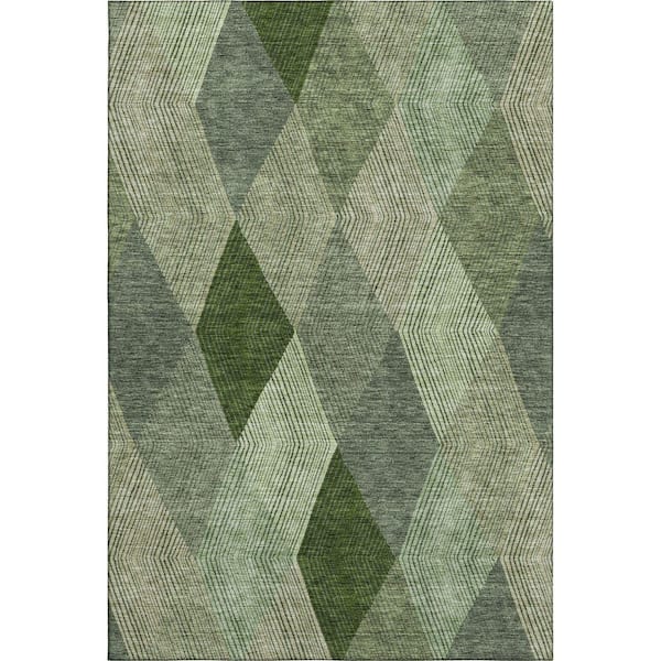 Mayfield Premium Machine Washable Abstract AMF962 Green 9 ft. x 12 ft. Area Rug