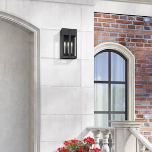 Berksford 17 in. 3-Light Black Outdoor Hardwired Wall Lantern Sconce with No Bulbs Included