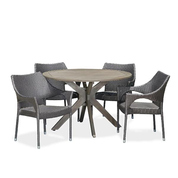 Natividad Gray 5-Piece Wood and Faux Rattan Outdoor Patio Dining Set