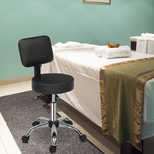 PU Leather Seat Adjustable Height Ergonomic Swivel Salon Stool Chair Hydraulic Rolling Chair in Black with Back