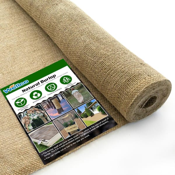 Wellco 63 in. x 50 ft. Gardening Burlap Roll - Natural Burlap Fabric for Weed Barrier, Tree Wrap Burlap, Rustic Party Decor