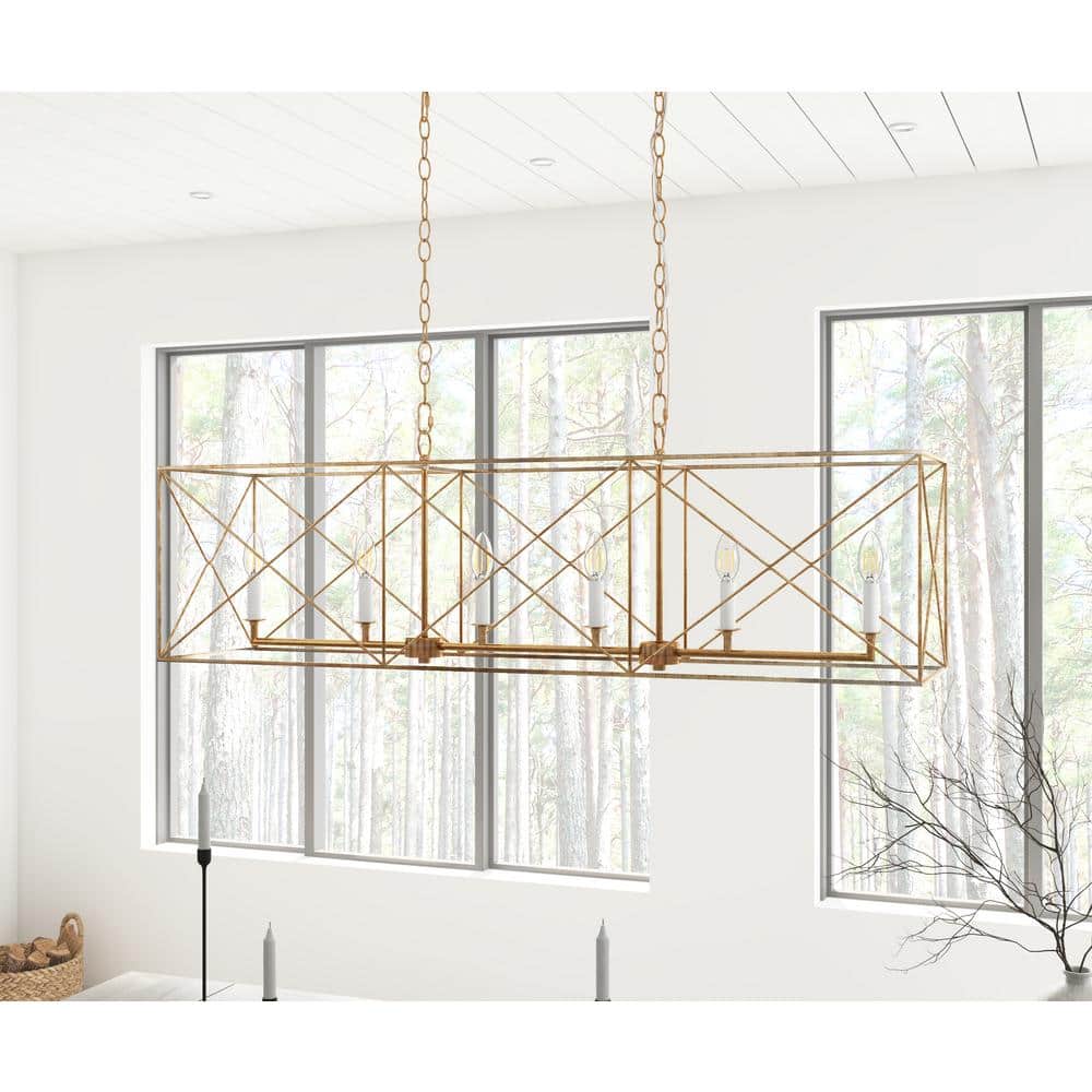 Antique Gild Rectangular Gold 6-Light Kitchen Island Pendant