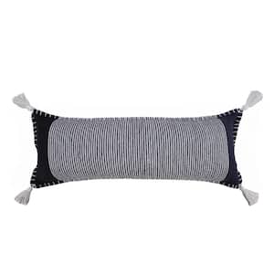 2-Toned Black / Navy / White 14 in. x 36 in. Simple Striped Whipstitch Indoor Throw Pillow with Tassels