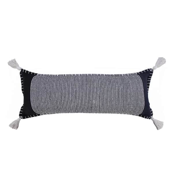 Embroidered Thin Line Lumbar Throw Pillow Black/Cream - Threshold™