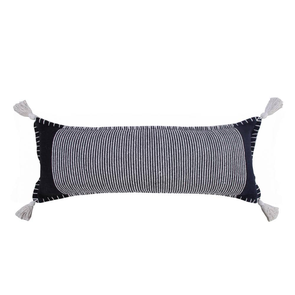 2-Toned Black / Navy / White 14 in. x 36 in. Simple Striped Whipstitch Indo