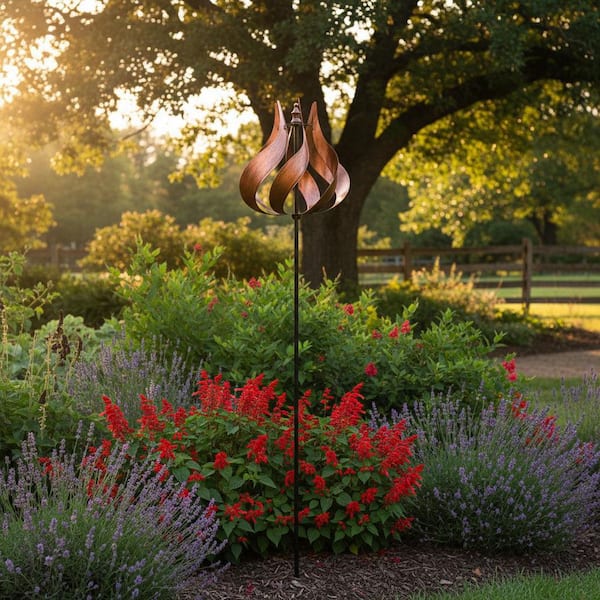 Teamson Home Outdoor 70.1 in. Tangerine Tulip Kinetic Windmill